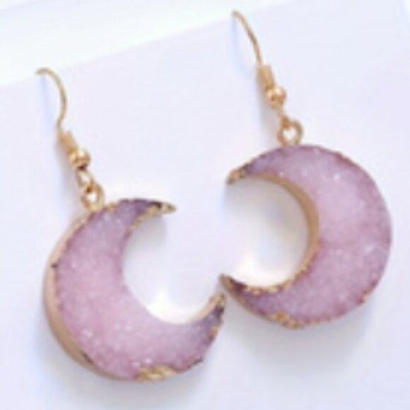 NEW Pink Quartz Crescent Moon Earrings - Picture 3 of 4
